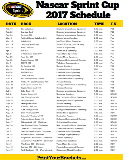 Nascar Race Schedule 2023 Printable