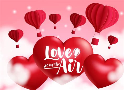 Valentine's vector background design. Love is in the air text with floating 3d hearts and hot ...