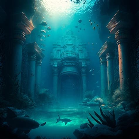 Premium Photo | Underwater lost city Atlantis and its ruins