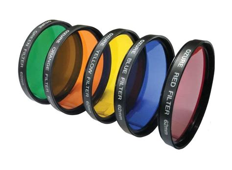 A photographic filter made of optical quality colored gel & glass that modifies the light ...