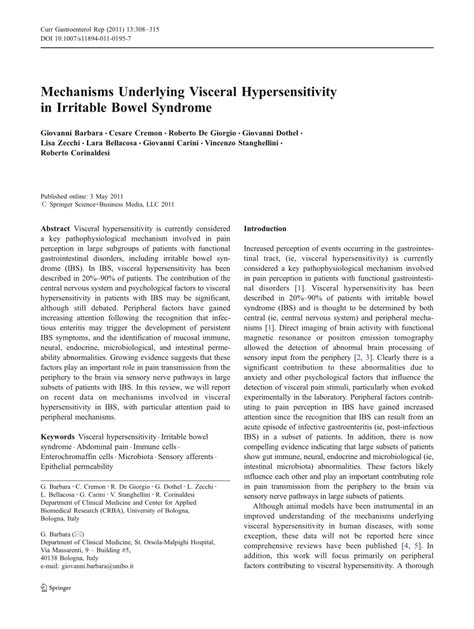 (PDF) Mechanisms Underlying Visceral Hypersensitivity in Irritable ...