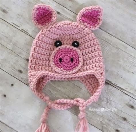 40+ Crochet Animal Hat with Patterns | Crochet pig, Crochet hat pattern ...