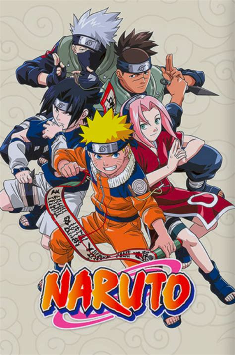 the poster for naruto is shown in front of an image of various characters