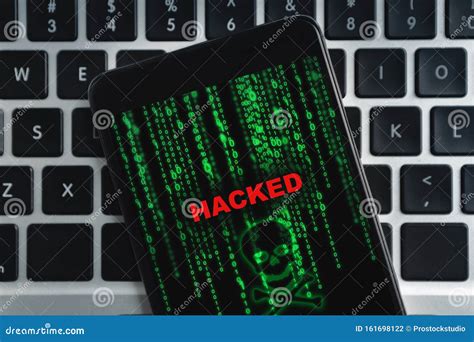 Closeup of Hacked Smartphone Lying on Laptop Keyboard Stock Photo ...