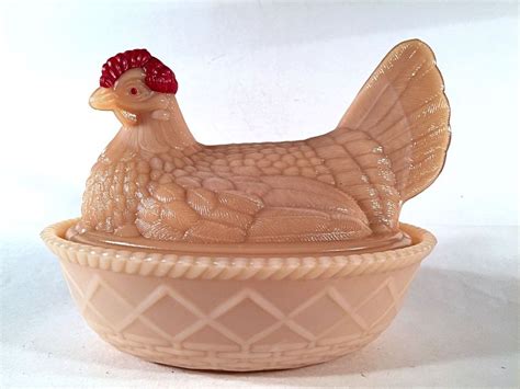 Westmoreland Almond Milk Glass Chicken Hen On Nest Covered Dish | Milk glass, Hens on nest ...