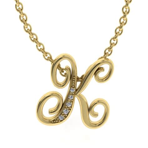 Initial Necklace | K Initial Necklace | Yellow Gold Serif K Initial Necklace With 5 Diamonds ...