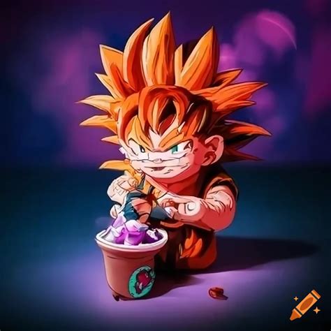 Goku with a starbucks cup on Craiyon