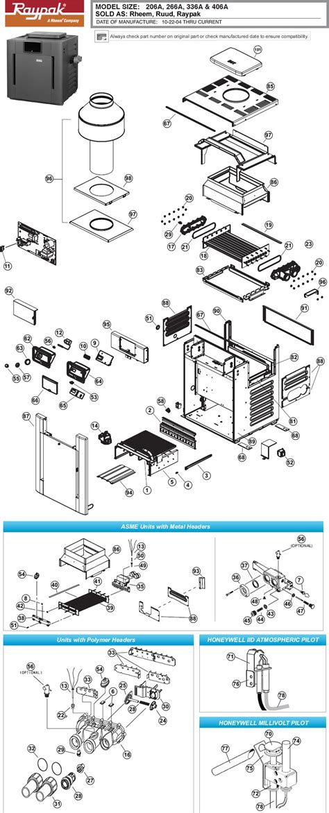 Raypak 206A, 266A, 336A, 406A Digital Atmospheric Gas Heater Parts