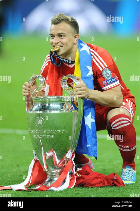 London, UK. 25th May, 2013. Munich's Xherdan Shaqiri celebrates with ...