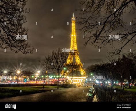 Night View of the Eiffel Tower in Paris Stock Photo - Alamy