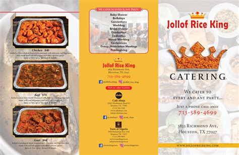 Jollof Rice King menu in Houston, Texas, USA