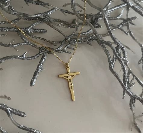 Jesus Cross Necklace, Gold Cross Necklace, Valentine's Day Gift, INRI Cross Necklace, Custom ...