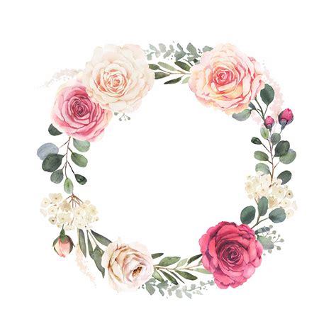 Free Watercolor Floral Wreath with Roses (PNG)