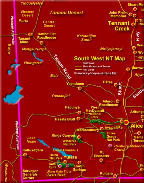 SW Northern Territory Map - Red Centre Australia