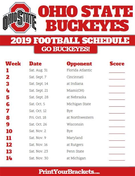 Printable Ohio State Buckeyes Football Schedule | Ohio state buckeyes football, Ohio state, Ohio ...