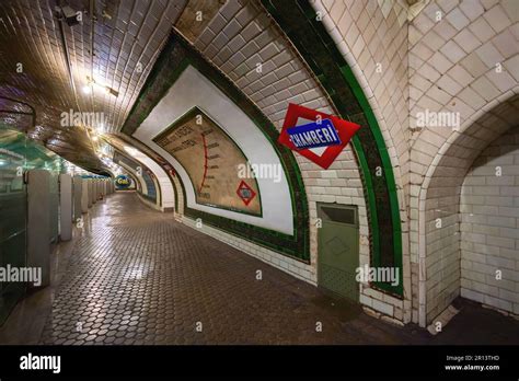 Interior of former Chamberi Station of Madrid Metro with old Subway Stations Map - Madrid, Spain ...