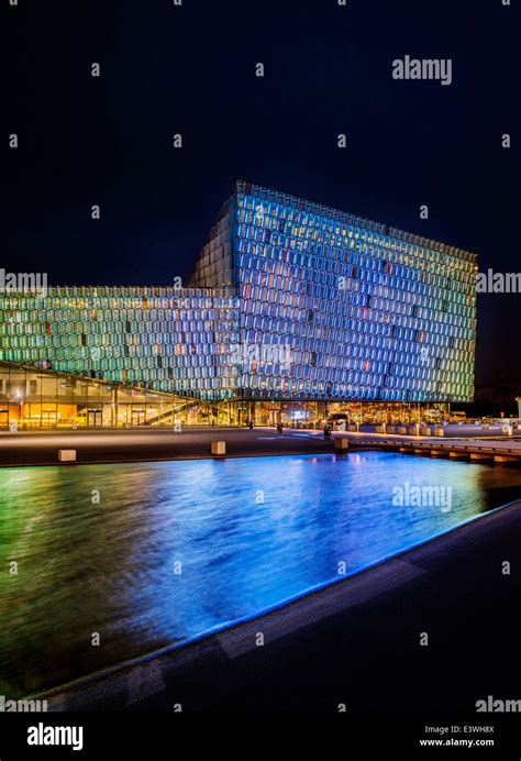 Harpa Concert and Conference Hall at night, Reykjavik, Iceland Festive ...