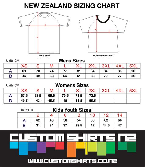 Custom Shirts NZ - SIZE CHARTS