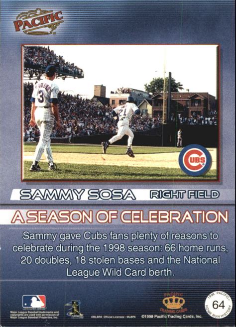 1998 Pacific Home Run History #64 Sammy Sosa - NM-MT