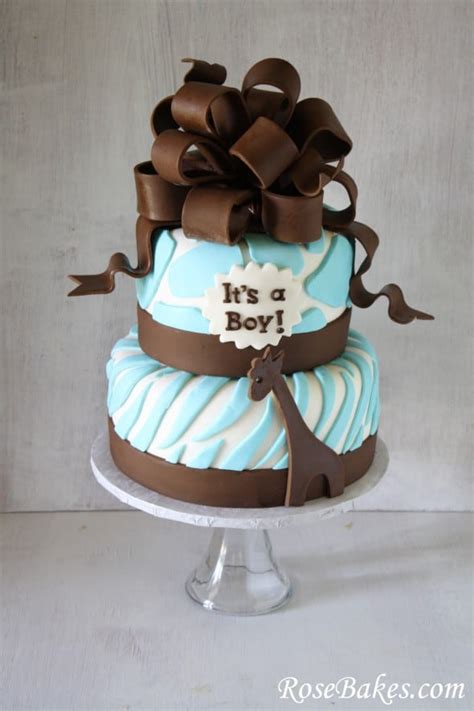 Brown & Blue Zoo Animals Baby Shower Cake