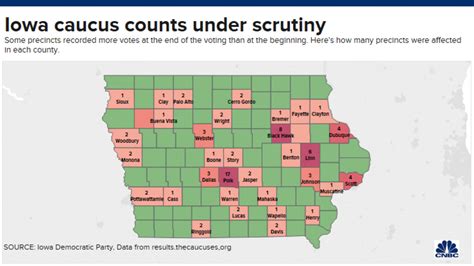 Iowa caucus: Map of precincts where the data appear to be irregular