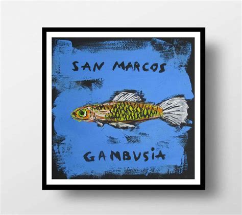 San Marcos Gambusia Series "Extinct Animals" 21*21 cm ABSTRACT EXPRESSIONISM Acrylic painting by ...