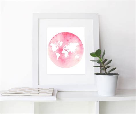 Instant Download Pink World Map Wall Art Map of the World - Etsy