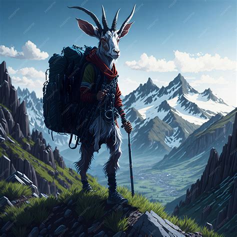 Premium AI Image | A painting of a goat with a mountain landscape in ...