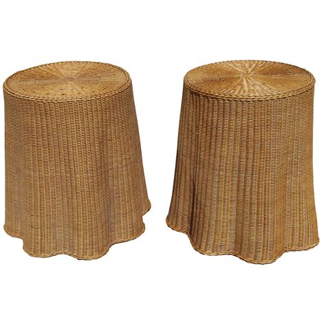 Pair of Vintage Draped Wicker End Tables at 1stDibs