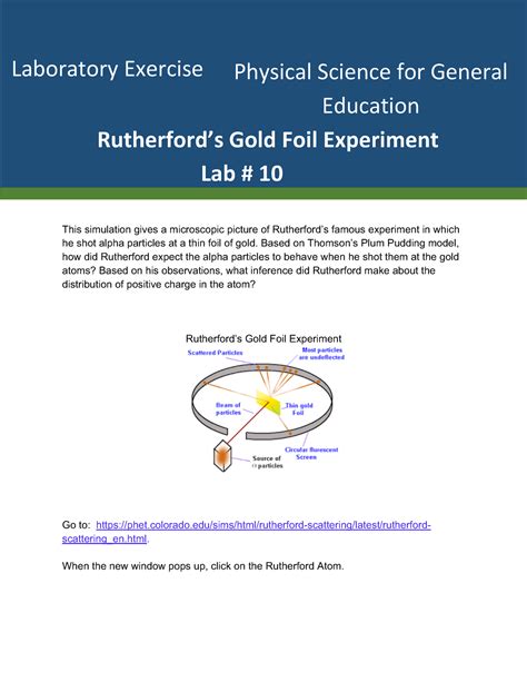 Lab #10, Rutherford s Gold Foil Experiment - This simulation gives a microscopic picture of ...