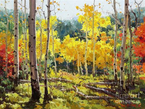 Backlit Aspen Grove Painting by Gary Kim