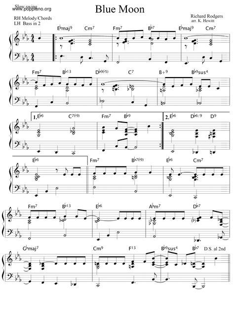 Richard Rodgers-Blue Moon 琴谱/五线谱pdf-香港流行钢琴协会琴谱下载 ★