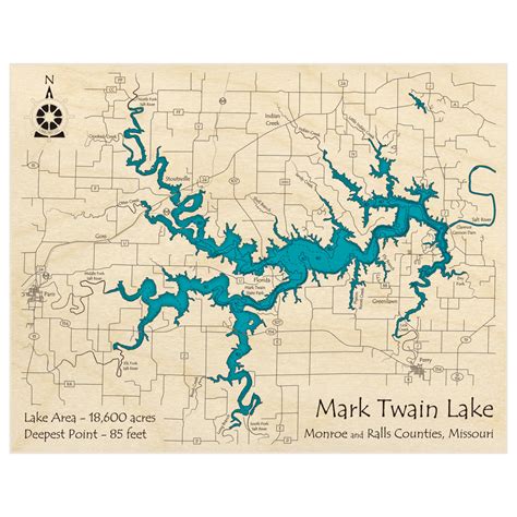 Mark Twain Lake 3D Custom Wood Map – Lake Art LLC