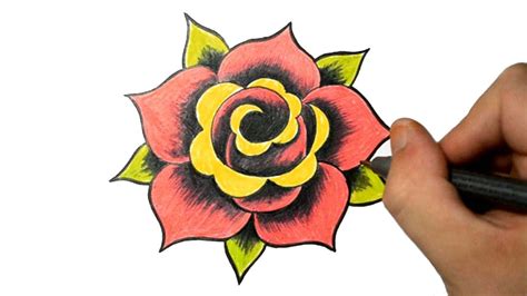 How to Draw a Simple Rose Tattoo Design - YouTube