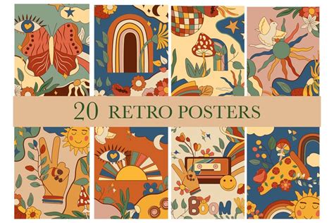 Retro poster clipart, 70s art print, Vintage printable