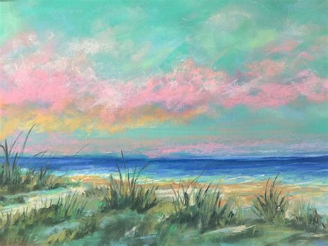 Tranquil Pink Beach Sunset Large Fine Art Coastal Painting Original 12 x 18 Pastel | Pastel ...