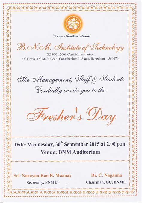 Freshers Day Invitation For Seniors