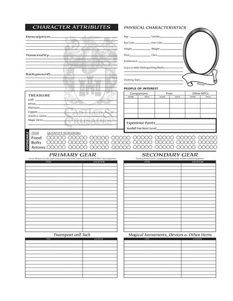 Castles & Crusades Character Sheet Download Printable PDF | Templateroller