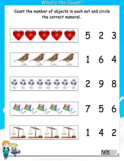 Count the objects and circle the correct numeral - Math Worksheets - MathsDiary.com