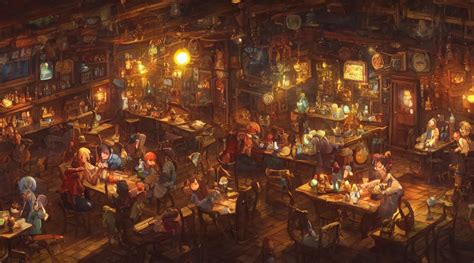 A multidimensional cozy tavern, screenshot from anime | Stable Diffusion