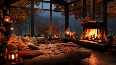 Autumn Evening Ambience with Relaxing Fireplace & Rain Sounds - YouTube