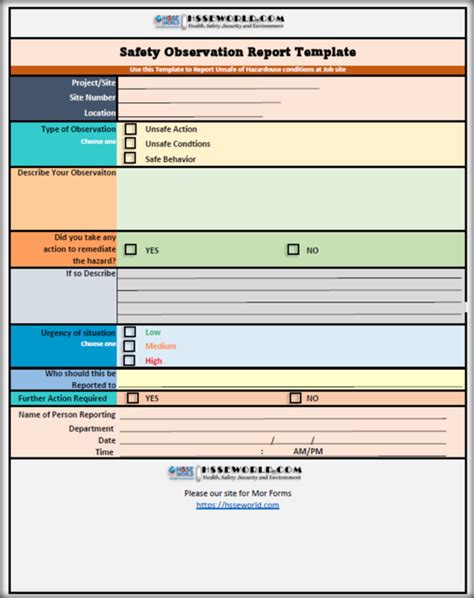 Safety Observation Report Template