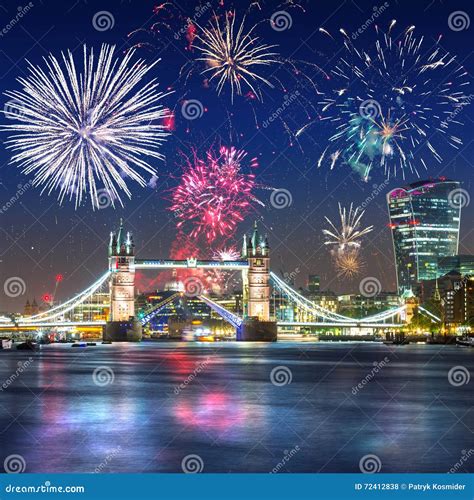 Fireworks Display Over the Tower Bridge in London UK Stock Photo - Image of cityscape, england ...