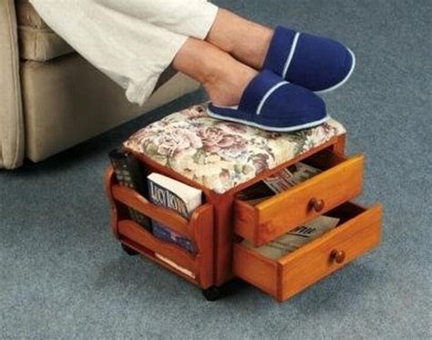 Portable Wooden 2 Drawer Foot Rest With Storage