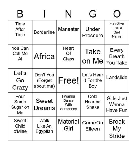 80s Bingo Card