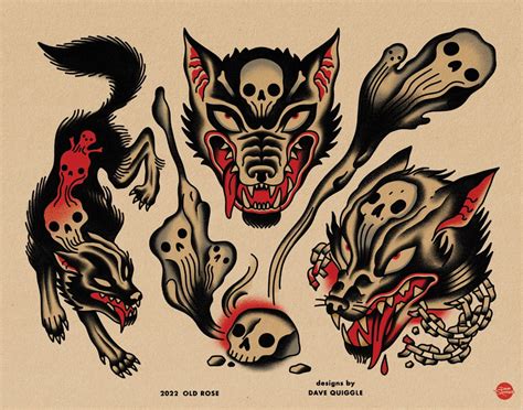 Death Wolves - Tattoo Flash Sheet - Print | Dave Quiggle