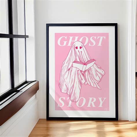 Pink Ghost Halloween Art Print Pink Halloween Art Reading Ghost Art ...