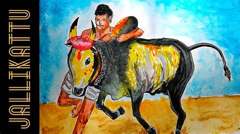 Jallikattu drawing / Pongal Festival Drawing / PONGAL JALLIKATTU DRAWING - YouTube