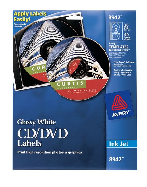 Avery CD Labels, Inkjet Glossy, 20 Pack, White (AVE8942) - Walmart.com - Walmart.com