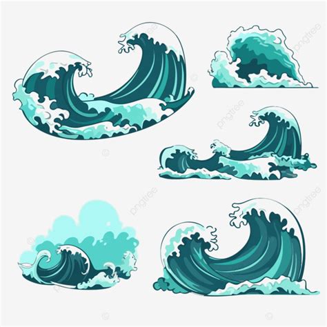 Tidal Wave Clipart Waves Set In Different Poses In Cartoon Style Vector ...